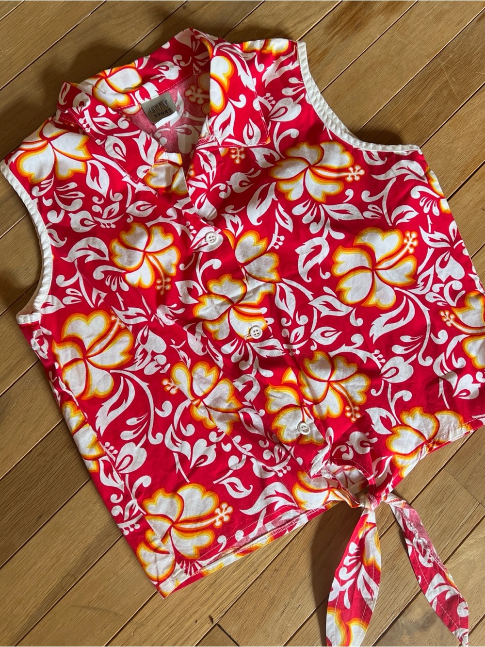 OTV Sport Hawaiian tropical vintage red floral button up tie shirt tie XL womens